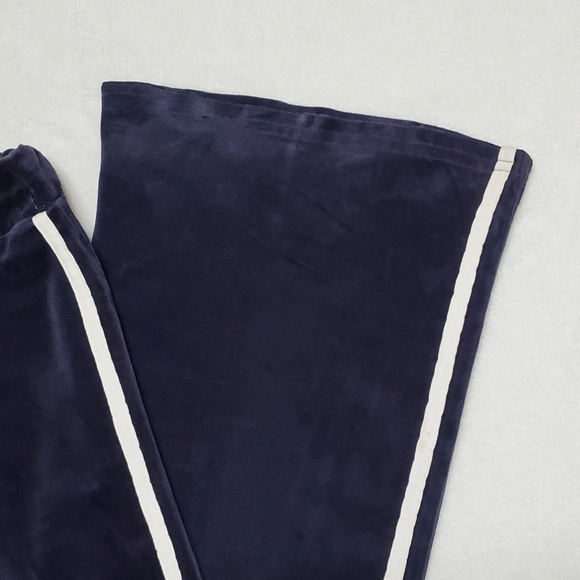 Vintage 90s Cute Girl Royal Blue Velour White Striped Low Rise Flare Track Pants - Picture 7 of 11